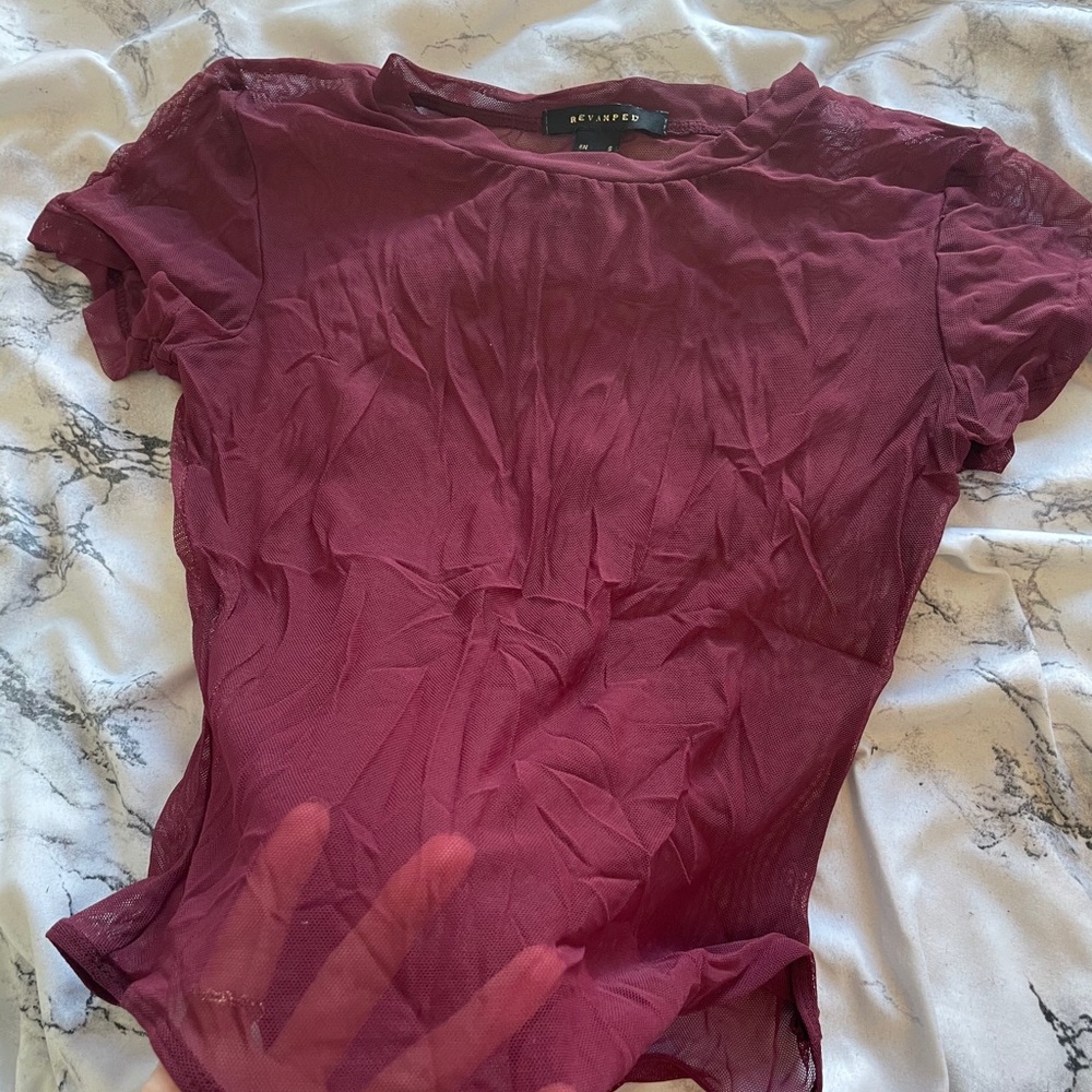 burgundy mesh bodysuit